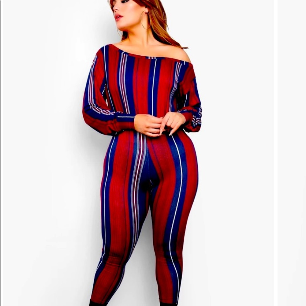 Rebdolls Off the shoulder striped jumpsuit size 1x